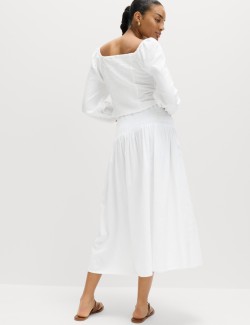 Maxi sukně s vysokým podílem lnu a zavazováním