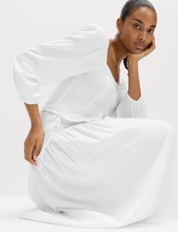 Maxi sukně s vysokým podílem lnu a zavazováním