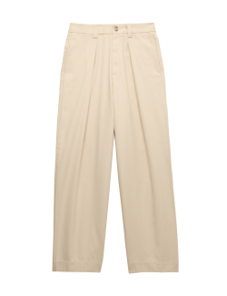 Kalhoty chino z čisté bavlny s plisováním vpředu a rovnými nohavicemi