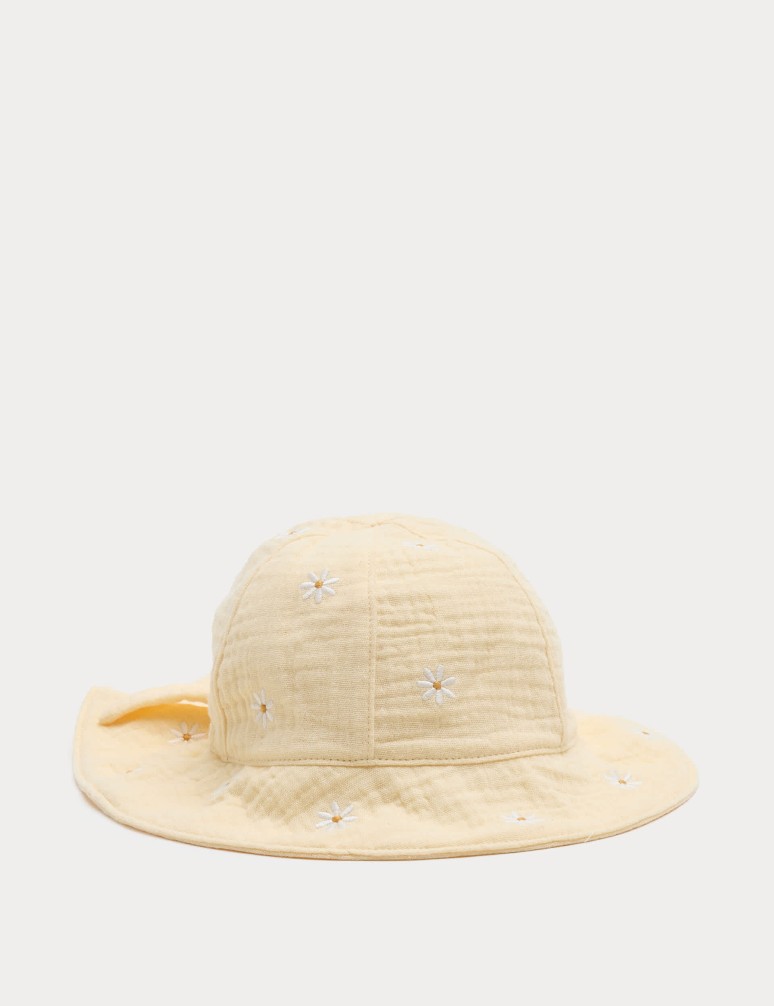 Baby Flower Embroidered Sun Hat (0-3 Yrs)