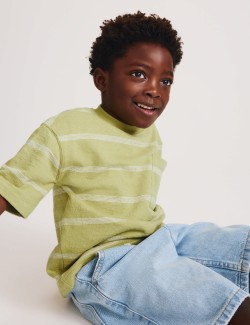 Pure Cotton Striped Textured T-Shirt (2-8 Yrs)