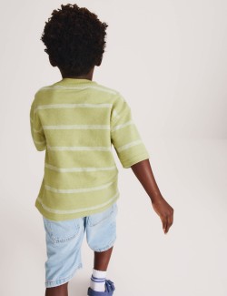 Pure Cotton Striped Textured T-Shirt (2-8 Yrs)