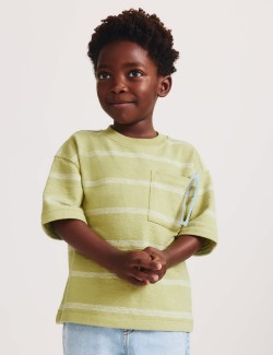 Pure Cotton Striped Textured T-Shirt (2-8 Yrs)