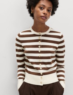 Air-Yarn Striped Cropped Cardigan