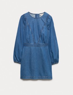 Pure Cotton Denim Mini Waisted Dress