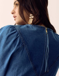 Pure Cotton Denim Mini Waisted Dress