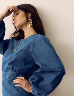 Pure Cotton Denim Mini Waisted Dress