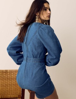 Pure Cotton Denim Mini Waisted Dress