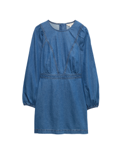 Pure Cotton Denim Mini Waisted Dress