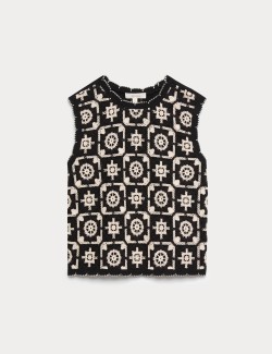 Cotton Rich Monotone Floral Crochet-Inspired Tabard
