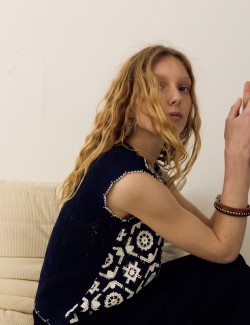 Cotton Rich Monotone Floral Crochet-Inspired Tabard