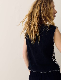 Cotton Rich Monotone Floral Crochet-Inspired Tabard