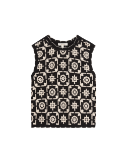 Cotton Rich Monotone Floral Crochet-Inspired Tabard