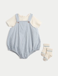3 Piece Cotton Rich Gingham Paddler Bodysuit and Socks Outfit (7lbs-3 Yrs)