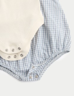 Trojdílný outfit body a ponožek z materiálu Gingham s vysokým podílem bavlny (3,2 kg – 3 roky)