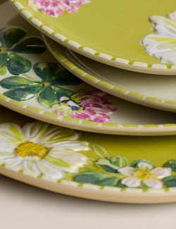 Sada 4 ks piknikových odkládacích talířů s květinovým motivem