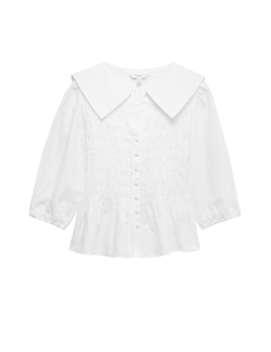 Linen Rich Collared Shirred Shirt