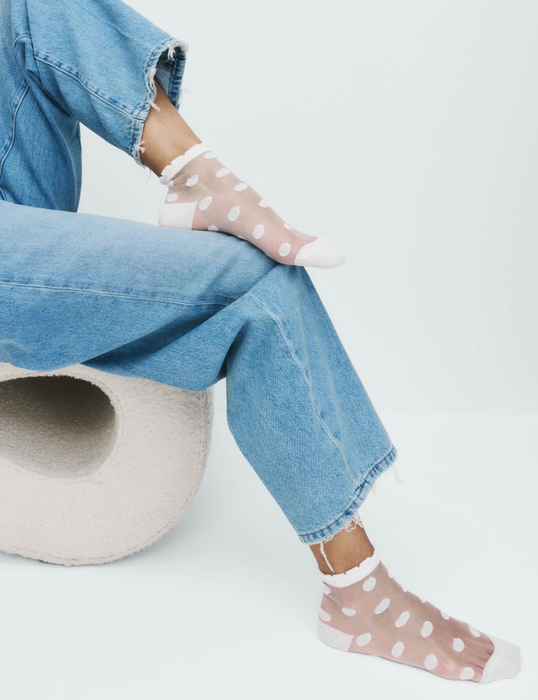 Cotton Blend Sheer Large Spot Anklets