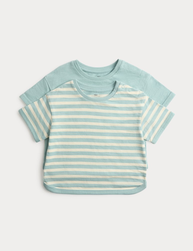 2 Pack Pure Cotton Stripe T-Shirts (0-5 Yrs)