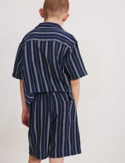 Pruhované šortky s texturou, z čisté bavlny (6–16 let)