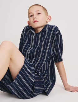 Pruhované šortky s texturou, z čisté bavlny (6–16 let)