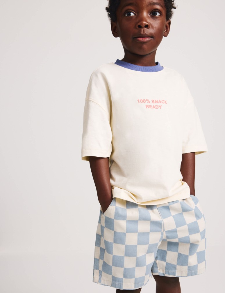 Cotton Rich Checkerboard Pull On Shorts (2-8yrs)