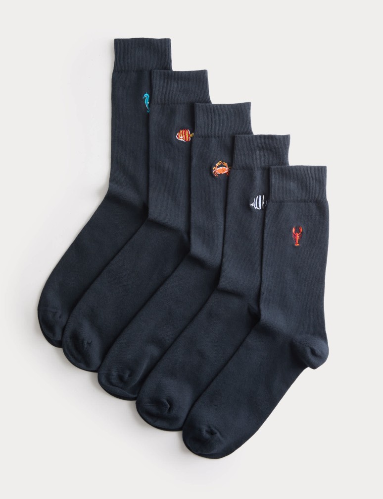 5 Pack Cool & Fresh™ Sea Creatures Cotton Rich Socks
