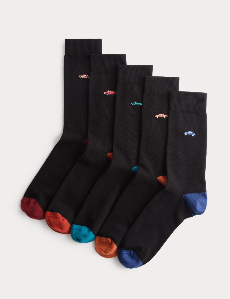 5 Pack Cool & Fresh™ Vintage Car Cotton Rich Socks