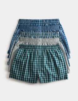 5 Pack Pure Cotton Checked Woven Boxers