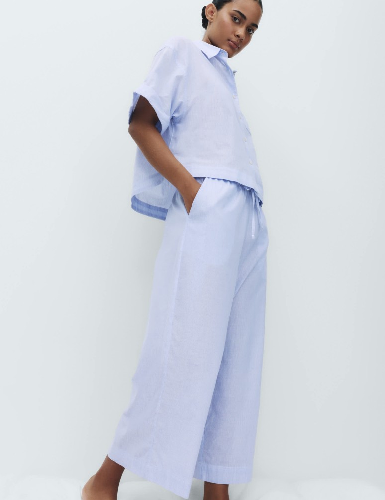 Proužkované zkrácené pyžamové kalhoty z čisté bavlny