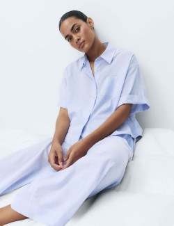 Proužkované zkrácené pyžamové kalhoty z čisté bavlny