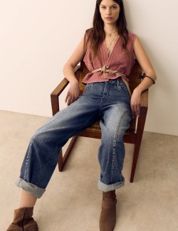 Western High Waisted Studded Tapered Jeans