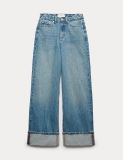 High Waisted Wide Leg Turn Up Jeans