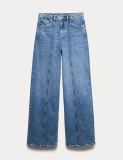 High Waisted Pintuck Wide Leg Jeans