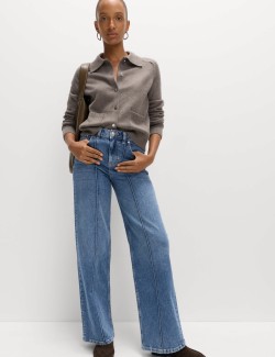High Waisted Pintuck Wide Leg Jeans