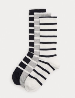 3 Pack Supersoft Striped Crew Socks