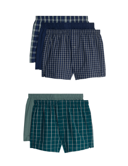 5pk Pure Cotton Checked Woven Boxers