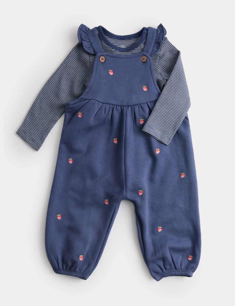 2pc Cotton Rich Strawberry Dungaree Outfit (0-3 Yrs)