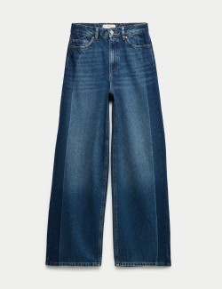 Vysoce střižené dvoubarevné džíny s širokými nohavicemi