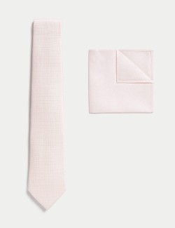 Textured Pure Silk Tie & Pocket Square Set