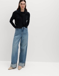 High Waisted Wide Leg Turn Up Jeans