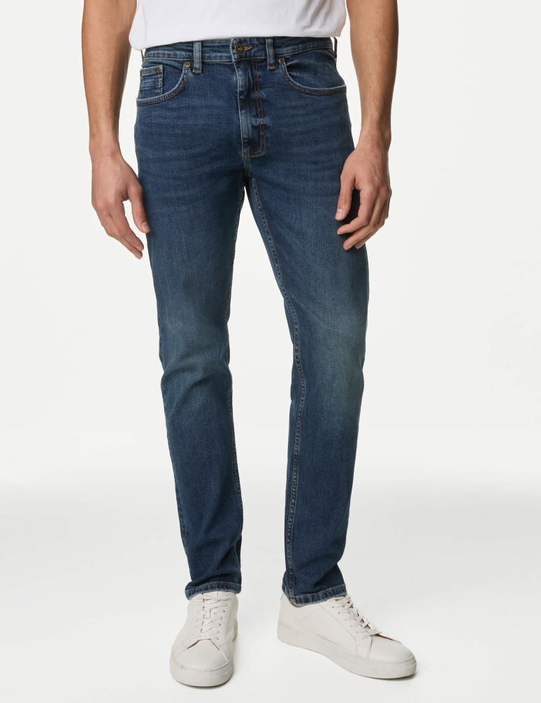 Slim Fit Vintage Wash Stretch Jeans