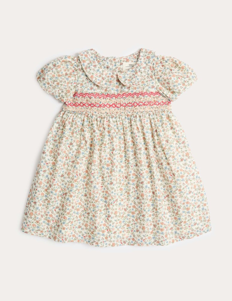 Pure Cotton Floral Smock Dress (0-3 Years)
