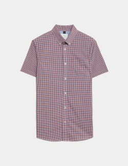 Easy Iron Cotton Stretch Gingham Check Oxford Shirt