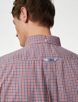 Easy Iron Cotton Stretch Gingham Check Oxford Shirt