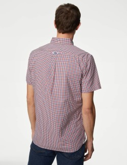 Easy Iron Cotton Stretch Gingham Check Oxford Shirt