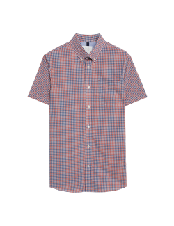 Easy Iron Cotton Stretch Gingham Check Oxford Shirt