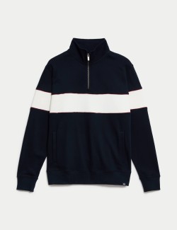 Pure Cotton Colour Block Half Zip Sweatshirt