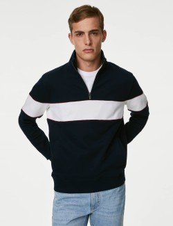 Pure Cotton Colour Block Half Zip Sweatshirt