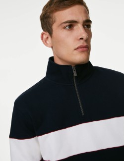 Pure Cotton Colour Block Half Zip Sweatshirt